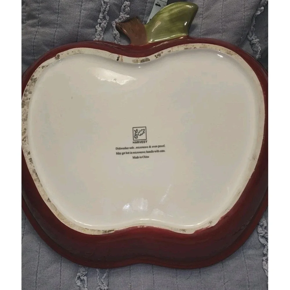 Vintage Harvest Ceramic Red Apple Shaped Oven Proof Apple Pie Recipe Dish Plate